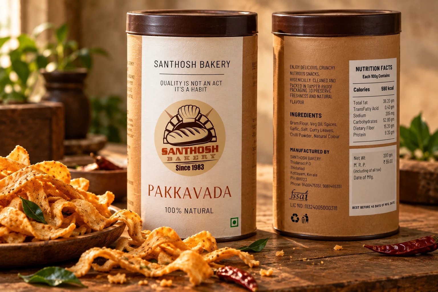 Two Pakkavada snack canisters
